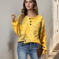 thumbnail image 7 of Women's Autumn Winter Plant Print Top Waffle Henry Shirt for Nature-Inspired Comfortable and Loose Fit Fall Tops for Women,Yellow,L, 7 of 7