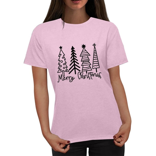 Puntoco Blusa informal de cuello redondo con estampado navideño para mujer