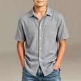 thumbnail image 2 of Boys Guayabera Shirt Short Sleeve Cotton Linen Button Down Shirt Summer Beach Tops with 2 Pocket Years 5-14 Gray, 2 of 6