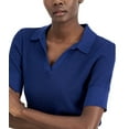thumbnail image 2 of Alfani Women's Short Sleeve Pointelle Polo Sweater Blazing Navy Size XL, 2 of 3