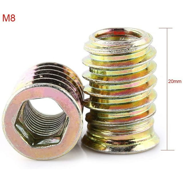 Inserts en Bois Filetés pour Entraînement Hexagonal Zinc, Écrous Filetés 20 Pcs