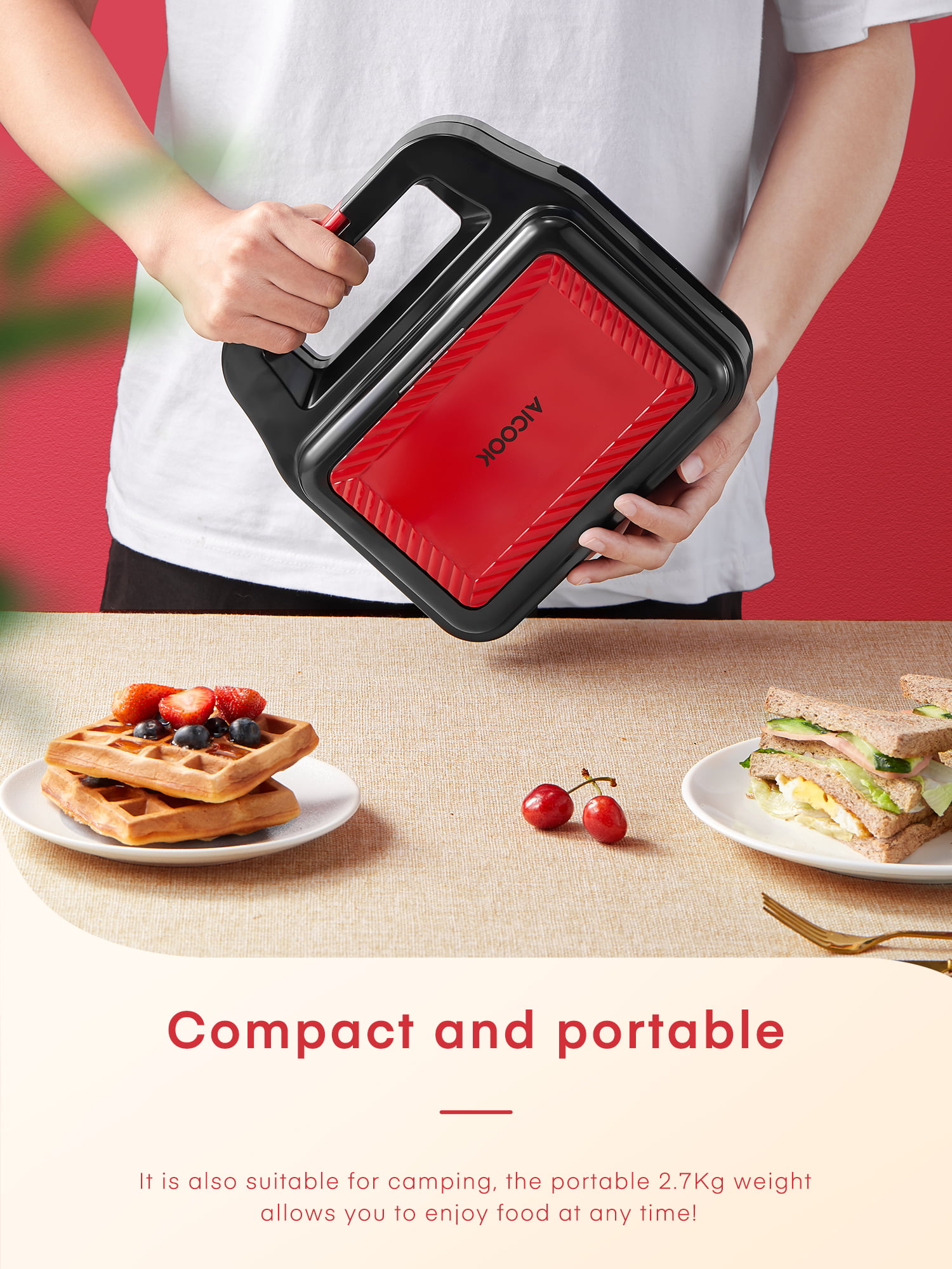AICOK Sandwich Maker, Waffle Maker, Panini Press Grill, 3-in-1 Detachable  Non-Stick Plates, LED Indicator, Cool Touch Handle, Dishwasher Safe