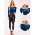 thumbnail image 2 of DARING DIVA Velvet Off Shoulder Long Sleeve Tops Dark M Peacock Blue, 2 of 6