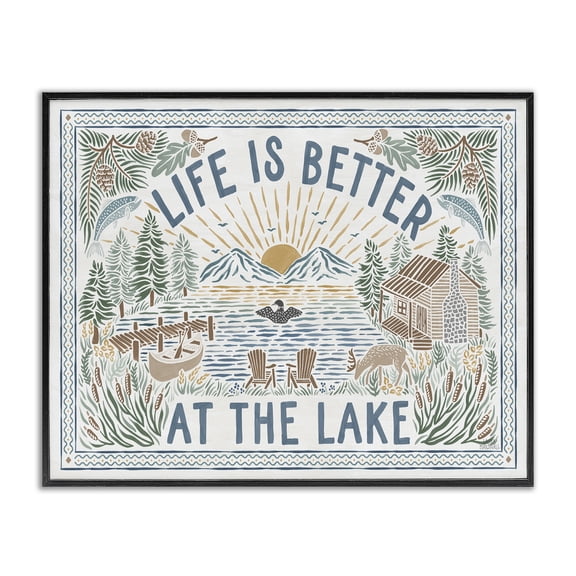 Stupell Industries Coastal Better at Lake Scenery Black Framed Giclee Art, 20 x 16, by Laura Marshall