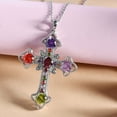 thumbnail image 3 of DELIVERING JOY Stainless Steel Orange Cubic Zirconia Pink Cross Pendant Necklace Delicate 20 Inches Ct 10.2 Unique Catholic Faith Christian Religious Jewelry Christmas Gifts for Women, 3 of 6