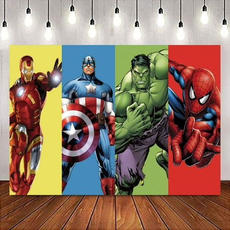 Image of Marvel Birthday Party Backdrop 5x3ft | Captain America Iron Man Photo Background | Lightweight & Durable | Perfect for Birthday Celebrations and Events