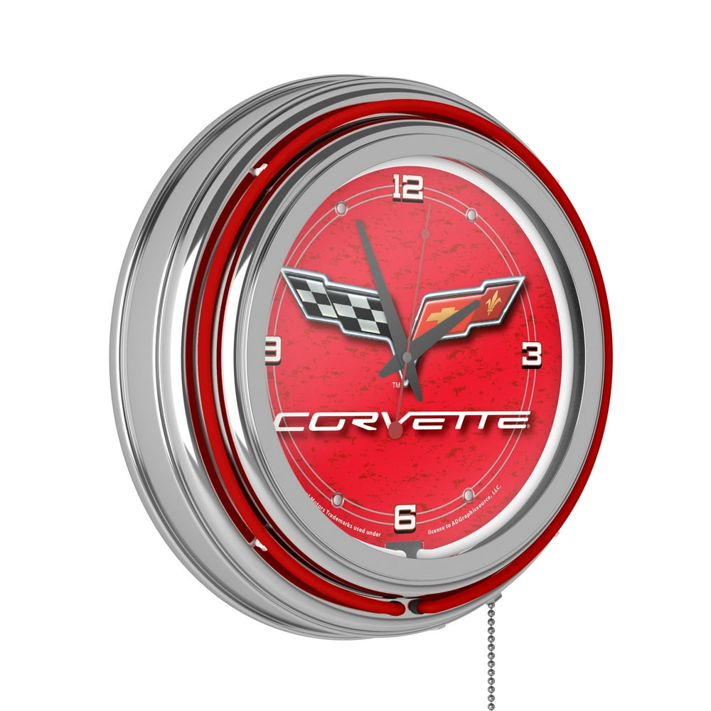 Corvette C6 Neon Clock 14 inch Diameter Red