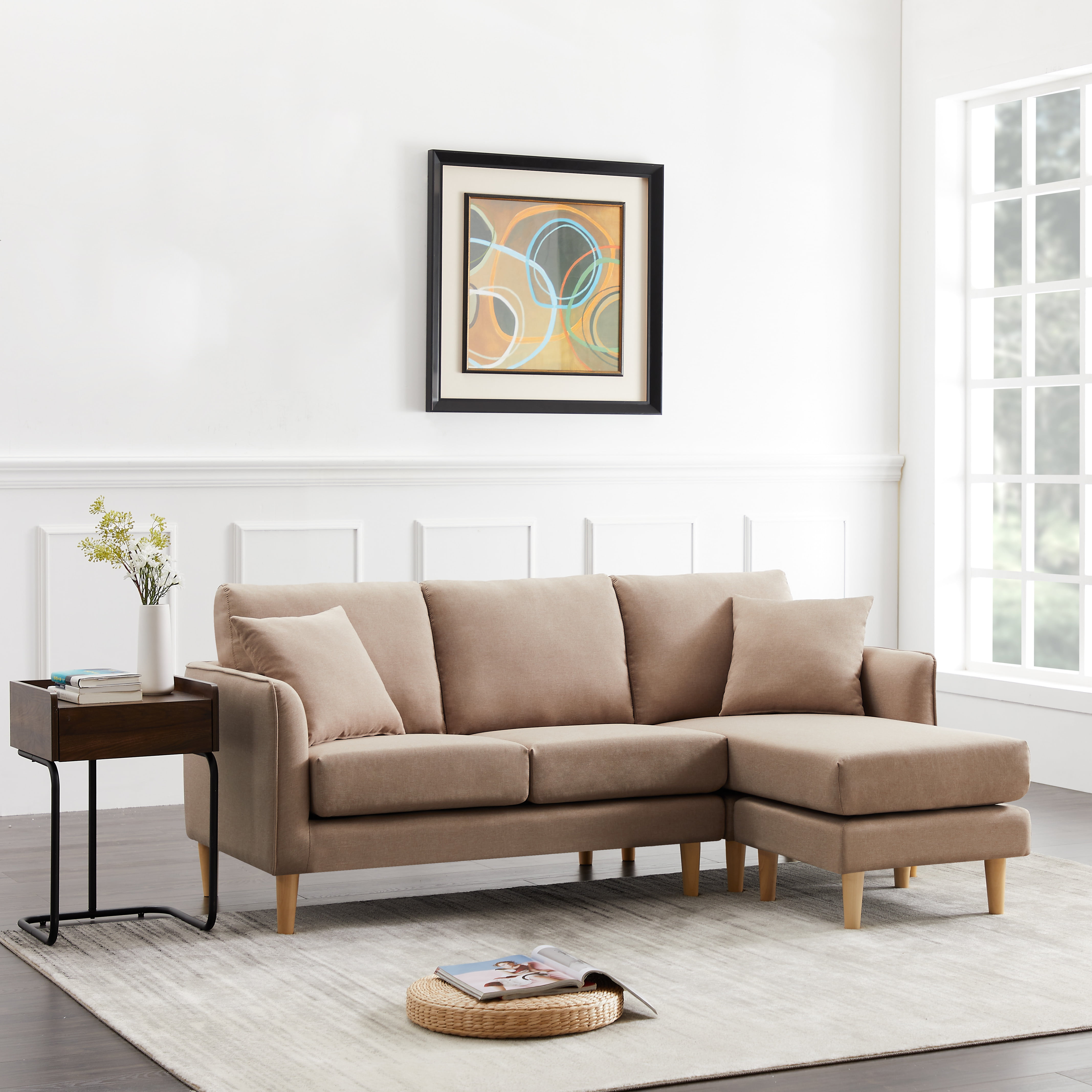 URHOMEPRO 74W Mid Century Couches And Sofas Set With Ottoman