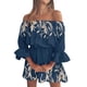 thumbnail image 1 of Vestido con hombros descubiertos y estampado floral para mujer, manga larga con volantes, cintura alta, túnica con volantes, vestido fluido de línea A 1# XL, 1 of 5