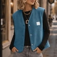 thumbnail image 5 of Women's Sherpa Fleece Vest V Neck Button Down Sleeveless Gilet with Pockets Loose Fit Casual Cozy Warm Layering Outerwear Fall Winter Blue, 5 of 8