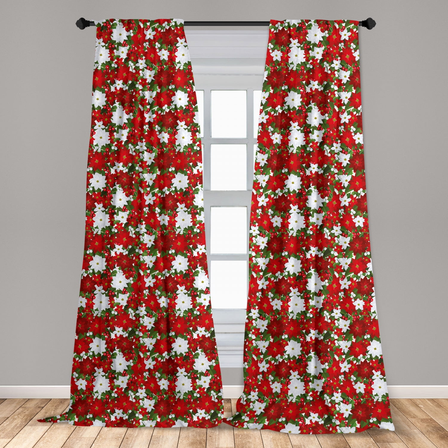 Christmas Tree Window Curtain Red Background Living Room Bedroom Window Drapes 