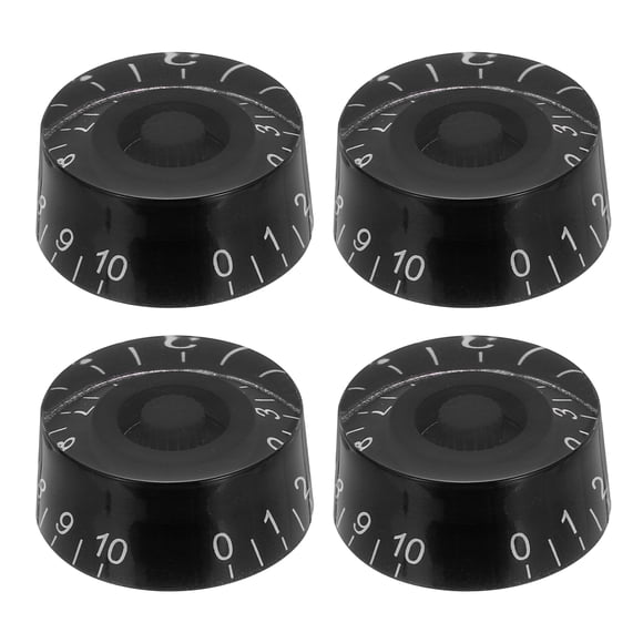 Uxcell 4pcs Electric Guitar Knobs Black Speed Volume Tone Control Knob 1.03x0.45 inch Guitar Adjust Knobs Caps for Electric Guitar Parts Replacement (Black-White Word)