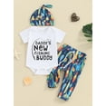 thumbnail image 2 of vera natura Baby Summer Clothes Set Letter Print Jumpsuit and Casual Pants Beanies Hat Outfits, 2 of 9