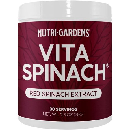 Nutrigardens Vita Spinach Powder - Red Spinach Extract - 2600mg/Serving - Nitric Oxide Booster - Pre-Workout Superfoods Powder for Increased Energy and Endurance. No Oxalates. Circulaltion Superfood.