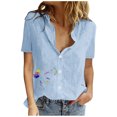 thumbnail image 1 of EQWLJWE Femmes Chemises Femmes Dégagement Femmes à Manches Courtes Femmes Décontractées Imprimer Manches Courtes Loose Button Col Rabattable Chemise Blouse Solide Tops, 1 of 8
