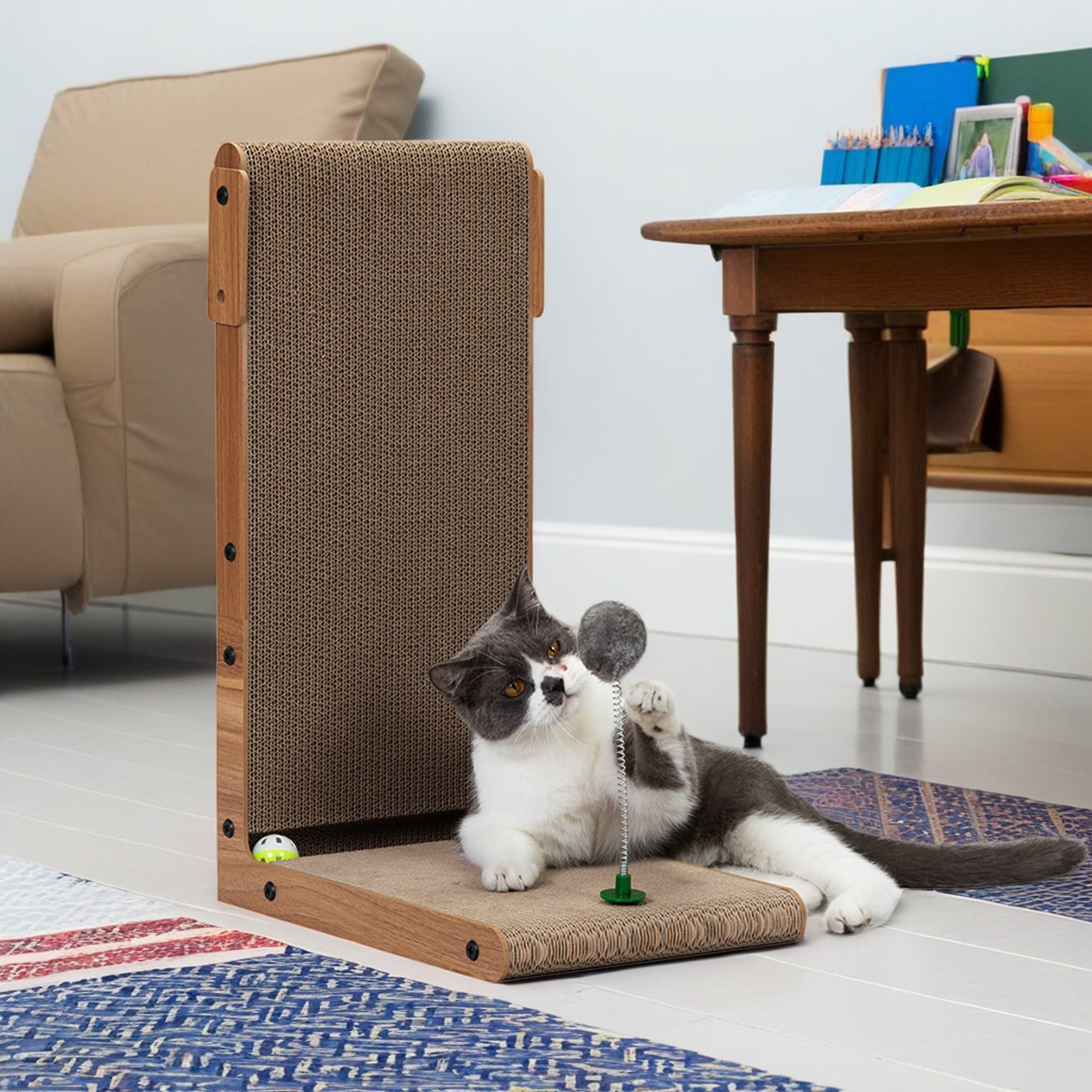 Kadyn 23" Cat Scratching Pads Toy for Adult Cats, Cat Scratcher Cardboard Furniture Lounge, Scratch Pad with Catnip, Cat Bed for House, Brown