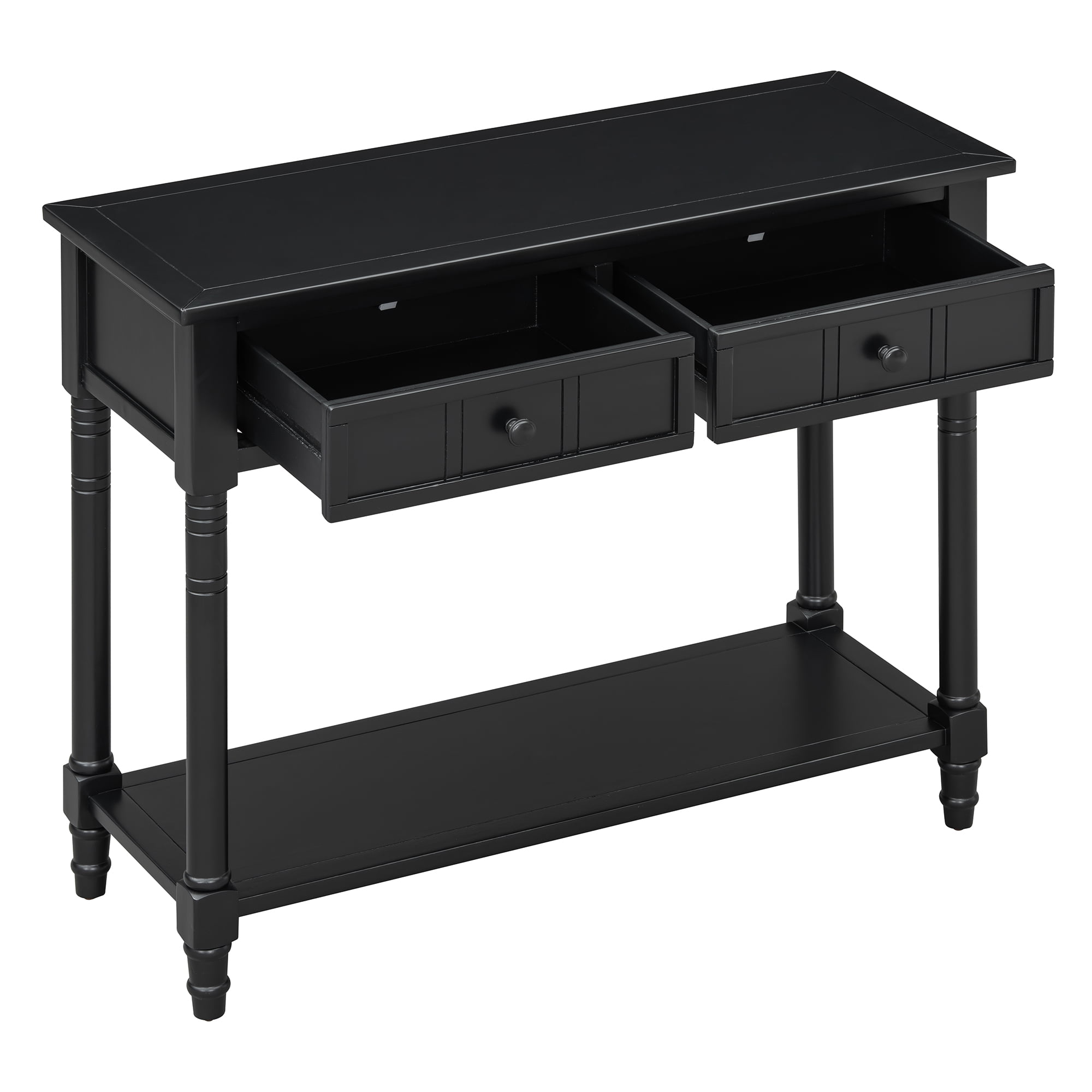 MDQMD Black Entryway Table with 2 Drawers,Solid Wood Console Tables with Bottom Shelf for Hallway,Living Room