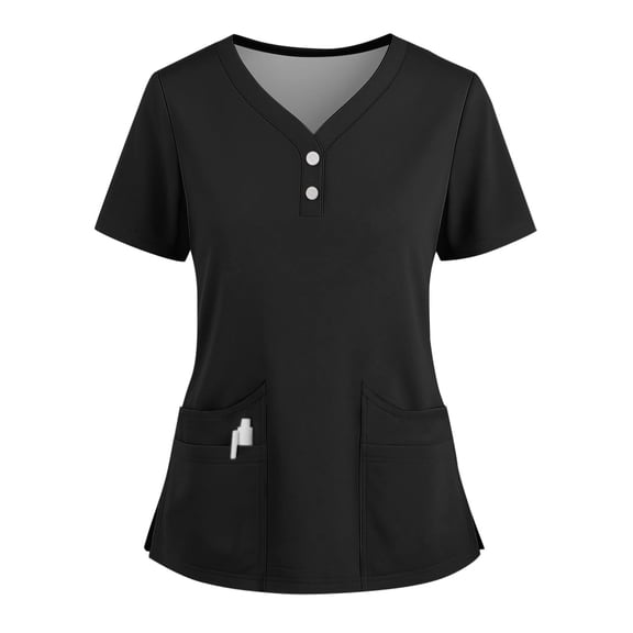 Medical Scrub Set for Women, Modern V Neck Scrub Top & Jogger Pant with 8 Pockets Professionals Soft Stretch Medical Nursing Uniforms Set (Black)