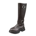 thumbnail image 2 of Knee High Boots for Women Buckle Low Block Heel with Side Zipper Round Toe Winter Fashion Warm Casual Shoes Gray 8.5, 2 of 8