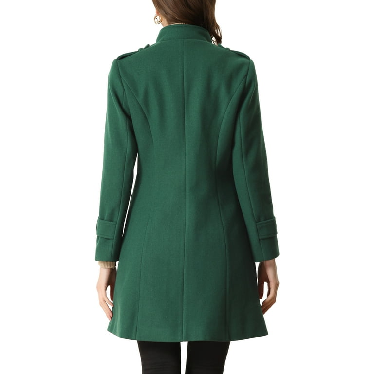 Unique Bargains Stand Collar Coat for Women s Single Breasted