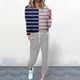 thumbnail image 3 of Gibobby Conjunto de sudadera informal para mujer Conjunto de pantalones casuales con cordones de manga larga y cuello redondo a color block a la moda para muj(Marina,G), 3 of 4