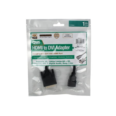 UPC: 0037229401721 | QVS HDVIX-1F 1Ft Dvi Male To Hdmi Female 4K Ultrahd Conversion Adaptor Cable