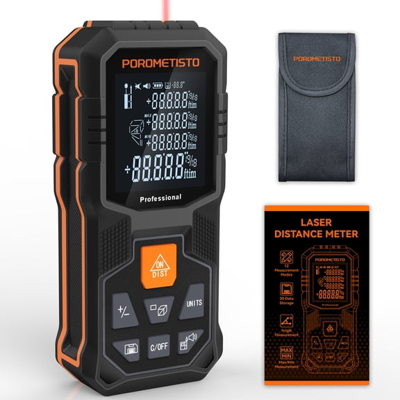 POROMETISTO LM01-50 2-in-1 Laser Distance & Angle Meter, 50m High Precision Digital Laser Rangefinder, Laser Measure Tool for Distance, Area, Volume & Pythagorean Calculation, Stores 30 Sets Data