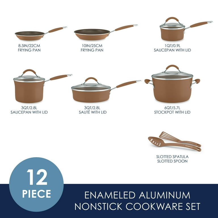 Cucina 12-Piece Aluminum Nonstick Cookware Set in Mushroom Brown