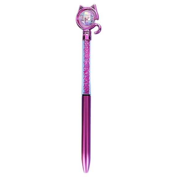 Cute Cat Head Glitter Liquid Ballpoint Pens, Floating Sequins Metal Barrel Twist Pen, Decorative Writing Ball Pens, Shiny Crystal Filled Journaling Pen, Smooth Ink Lightweight Pocket Office Note Pen