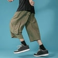 thumbnail image 2 of XDZJLR Men Shorts Denim with Pockets Oversize Knee Length Fashion Leisure Loose Straight Short Green M, 2 of 7