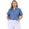 thumbnail image 4 of Women's Plus Size Shirt Short Sleeve Chest Pocket Button Down Denim Shirts Sky Blue 1X, 4 of 7