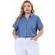 thumbnail image 4 of Women's Plus Size Shirt Short Sleeve Chest Pocket Button Down Denim Shirts Sky Blue 1X, 4 of 7
