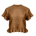 thumbnail image 3 of 2026 New Women’s Short Sleeve Sweaters Tops Oversized Summer Casual Ruffled Hem Knit Pullover Cute Solid Color Crochet Blouses(Brown,XS), 3 of 3