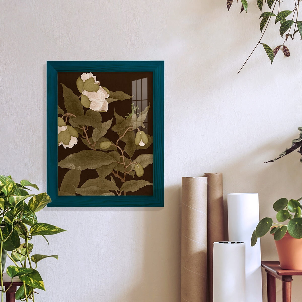 Asian Brocade I - Framed Print w/glass - Ocean Blue