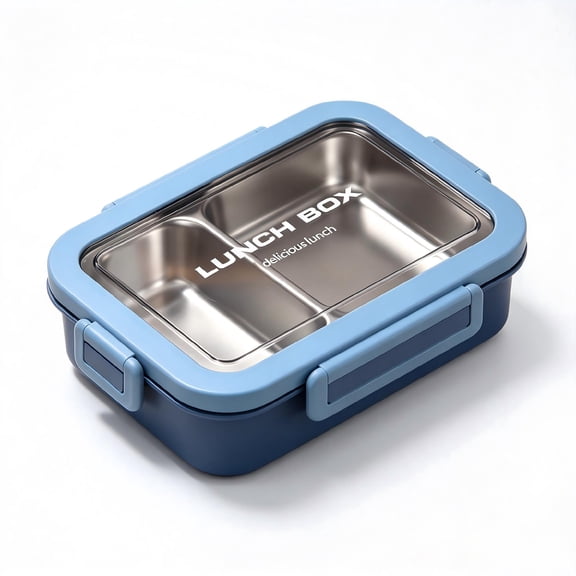 Stainless Steel Snack Container, 3 Cup, 2 Compartments, Blue