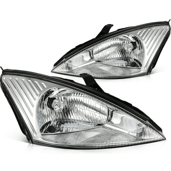 ECCPP Headlight Assembly Fit 2003-2004 for ford Focus Pair Headlamps Chrome Housing Clear Reflector 3S4Z13008CD