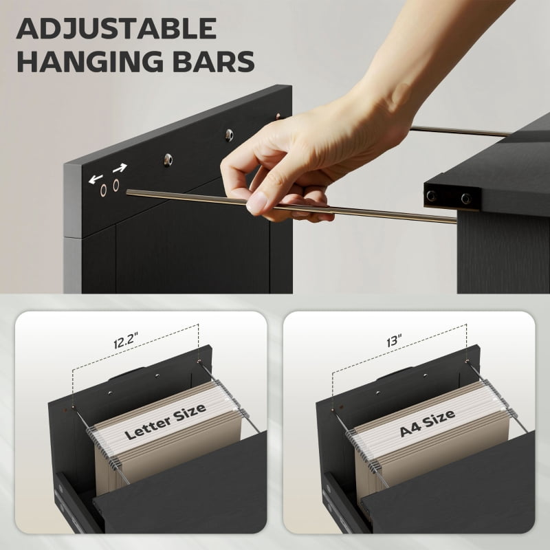 Alvantor Vertical File Storage Cabinet with 2 Drawers, Rustic Farmhouse Office Organizer 30"x22"x15.7" Black