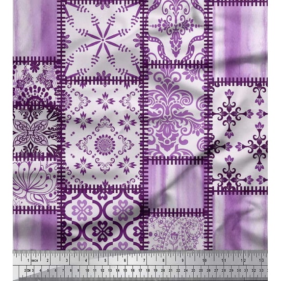 Soimoi Poly Georgette Fabric Paisley,Mandala & Quatrefoil Patchwork Printed Craft Fabric by the Yard 52 Inch Wide