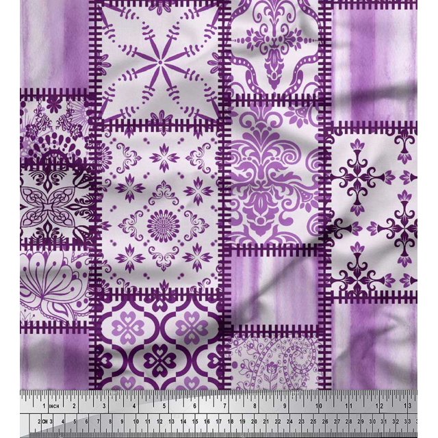 Soimoi Velvet Fabric Paisley,Mandala & Quatrefoil Patchwork Print Sewing Fabric Yard 58 Inch Wide