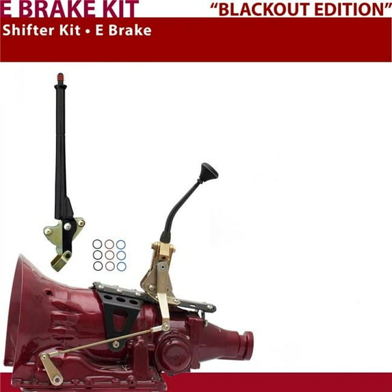 American Shifter 2004R Shifter Kit 8 in. E Brake Black Push Button 11 in. Handle Ringed Knob for D6773