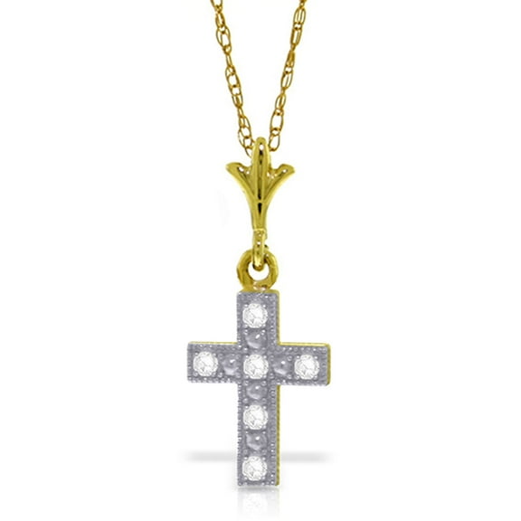 Galaxy Gold 14K Solid Yellow Gold 22" Cross Pendant Necklace with Natural Diamonds, 14"-24" Sizes, April Birthstone, Symbol of Faith