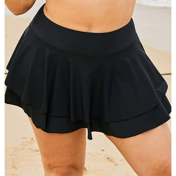 Swim Skirts, Washable Solid Stylish Nylon Ruffle Swim Skirts For Women