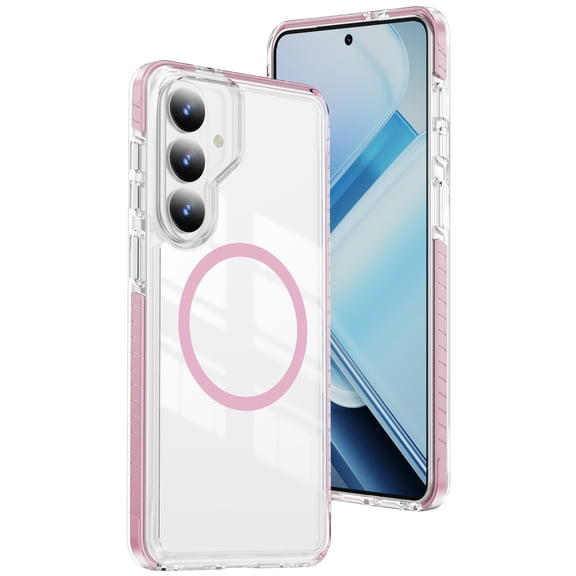 For Samsung Galaxy S25  Magnetic Case, Raised Camera Protection Clear Hybrid Rubber [Compatible with MagSafe] Shockproof Reinforced Corners Protective Cover For Samsung Galaxy S25 ,Pink