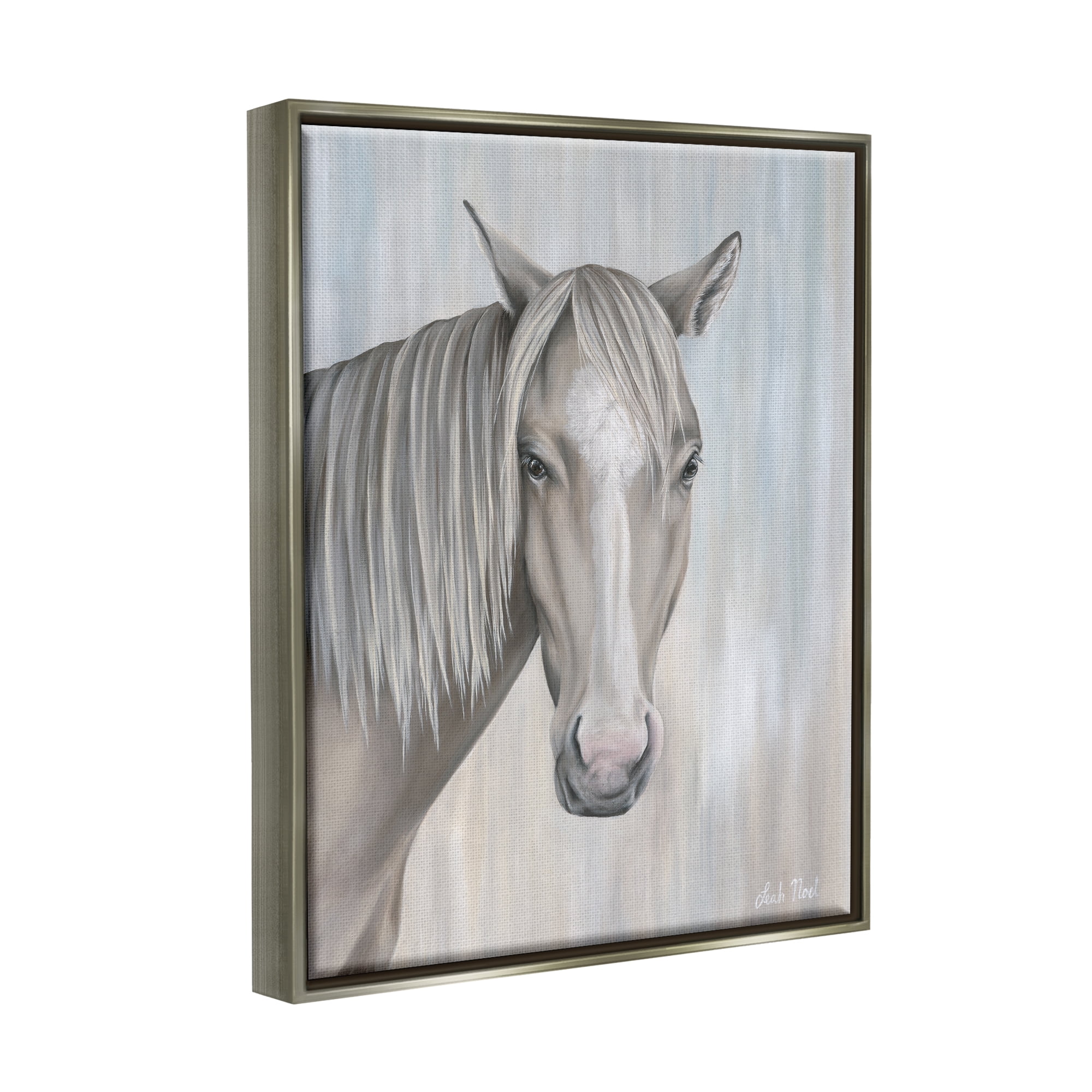Stupell Industries Neutral Grey Horse Portrait Animals & Insects Painting Gray Floater Framed Canvas Art Print Wall Art, 17 x 21