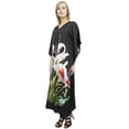 thumbnail image 5 of Bimba Women's Flamingo Printed Black Satin Maxi Kaftan Kimono Coverup Caftan-4, 5 of 5
