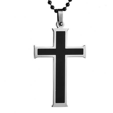 West Coast Jewelry Stainless Steel Men's Black Resin Cross Necklace