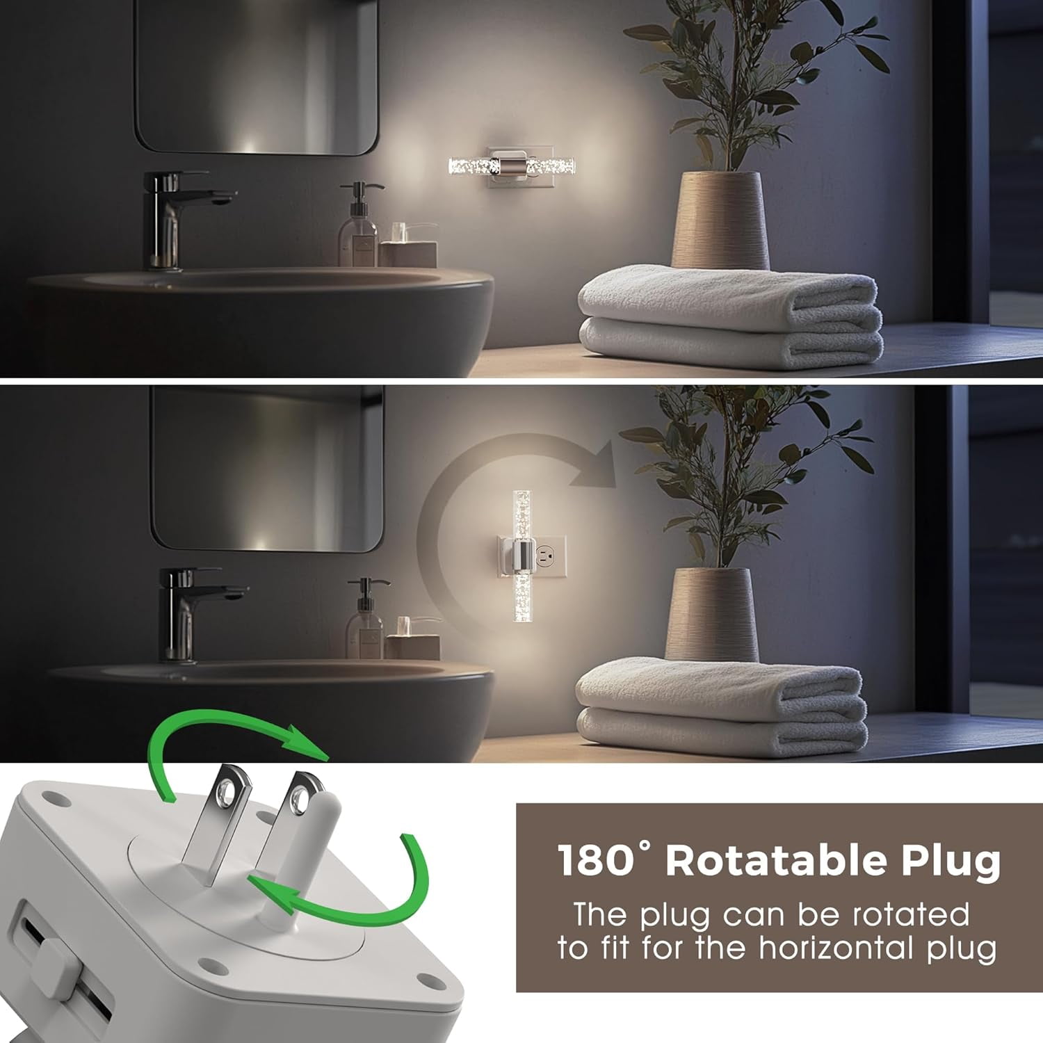RGHJAR-Bright Night Light, Night Lights Plug into Wall, 180° Rotating, Auto Light Sensor, Daylight White 5000K, Dimmable Nightlights for Bedroom Bathroom Hallway, 1 Pack