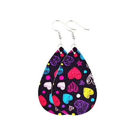 

TureClos Chandelier Earrings Leather Water Drop Ear Pendent Angel Floral Print Exaggerated Hanging Earring Valentine s Day Banquet Type 6