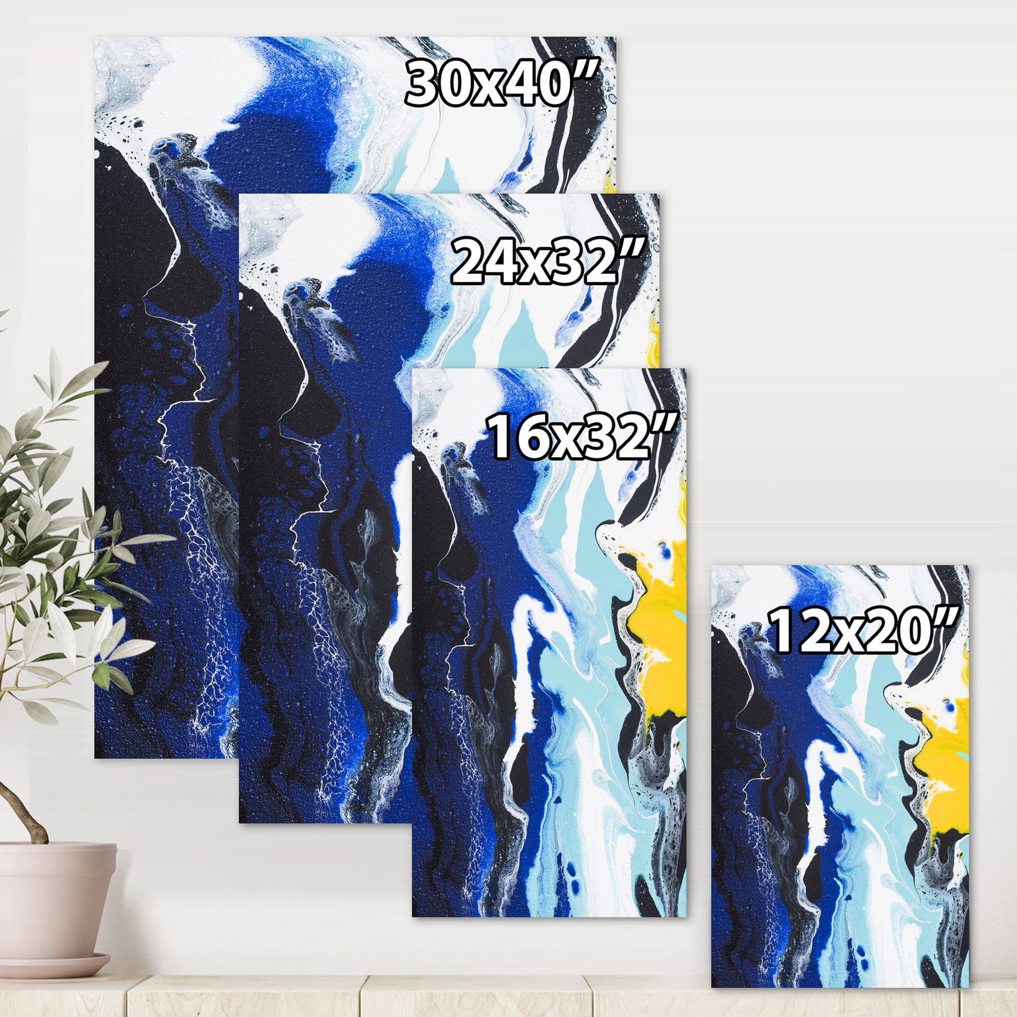 Designart ' Abstract Blue and Yellow Waves ' Modern Canvas Wall Art Print