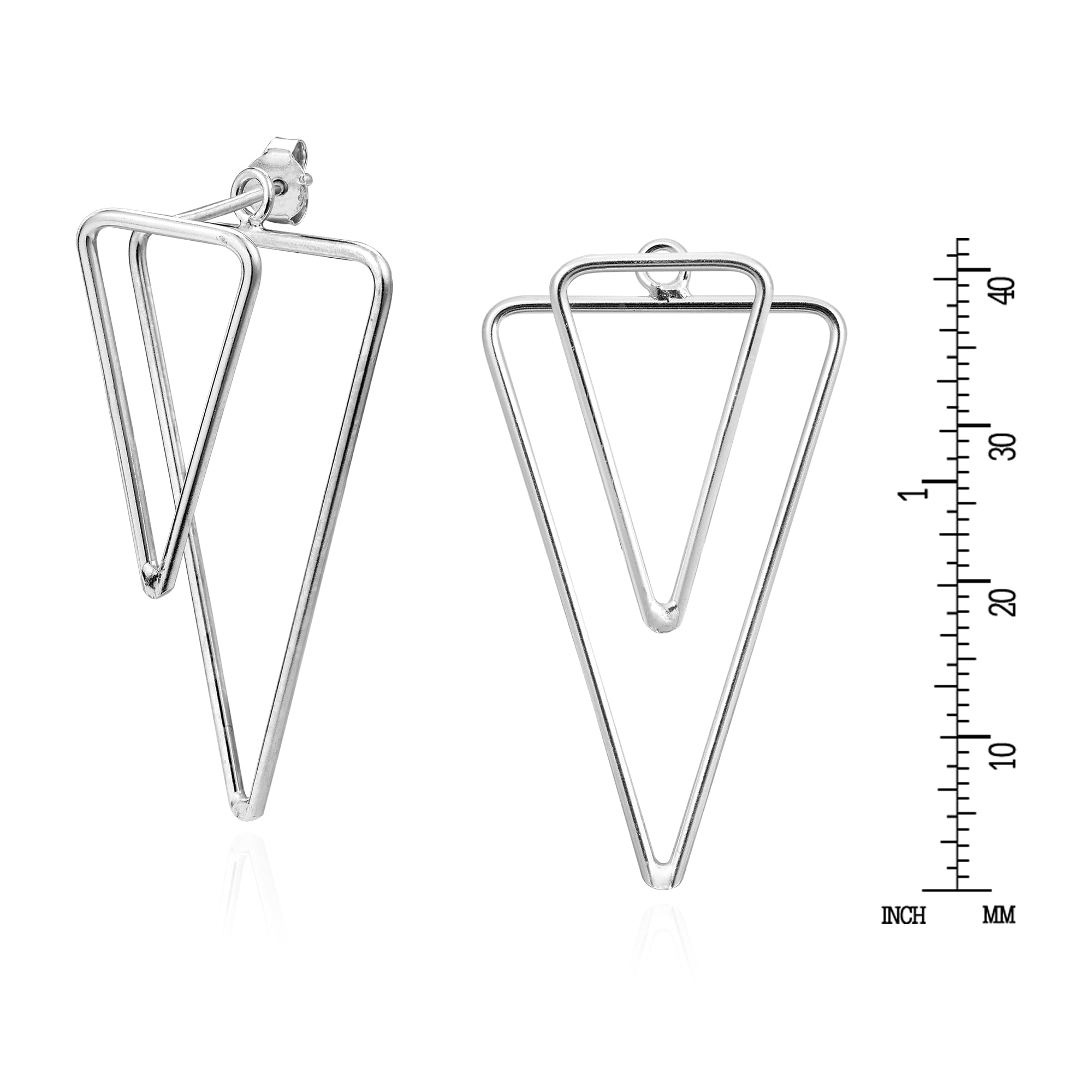 Chic Convertible 2 in 1 Overlapping Triangle Front Back Sterling Silver Earrings